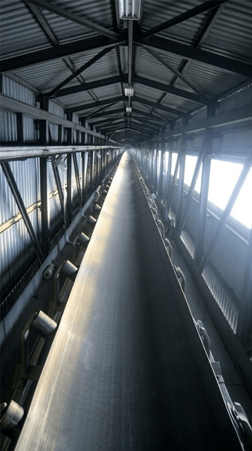 Impact-resistant rubber conveyor belt operating in a heavy-duty mining environment