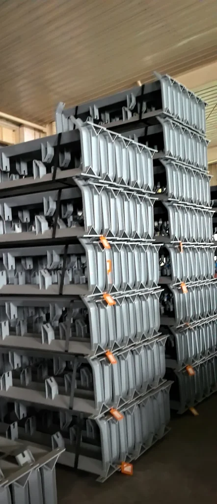 Large inventory of galvanized **conveyor idler frame** units ready for global shipping from our source factory.