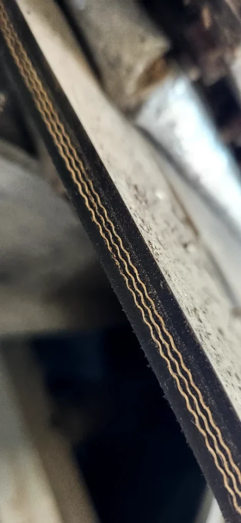 Cross-section of a conveyor belt after a period of use